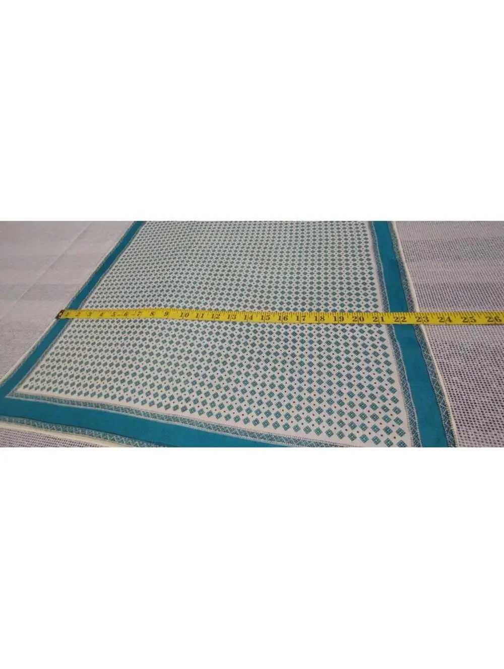 Vintage 1950s Neck Scarf Tiny Tetris Squares Teal Turquoise Rayon Unisex Scarf